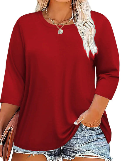 Women 3/4 Sleeve Casual Tunic Tops Red