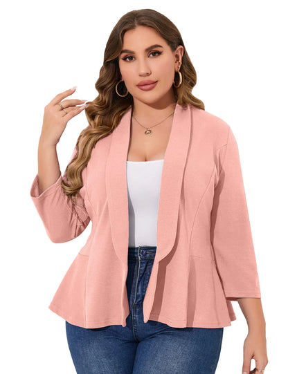 Women Open Front Casual Blazer Long Sleeve Work Office Cardigan Jackets Pink