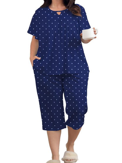 Women 2 Piece Soft Sleepwear Short Sleeve Pajamas Sets