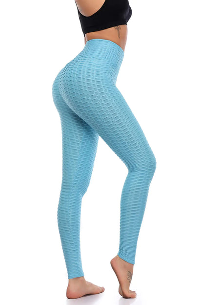 Women Tummy Control Butt Lifting Yoga Workout Leggings -Light Blue