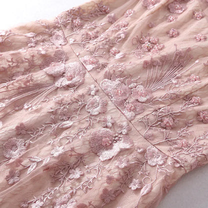 Women Knee Length Embroidered Lace Evening Dress