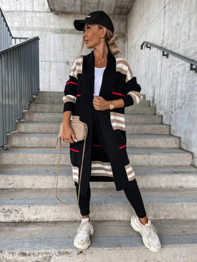 Women Casual Striped Knitted Cardigan