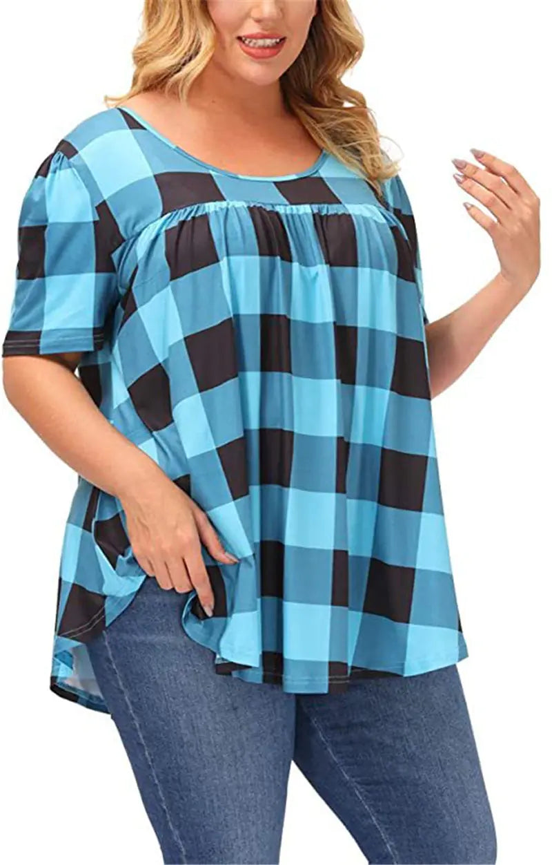 Women Casual Checkered Loose Tops
