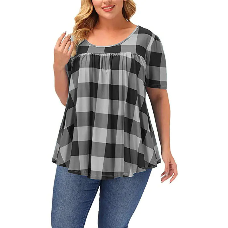 Women Casual Checkered Loose Tops