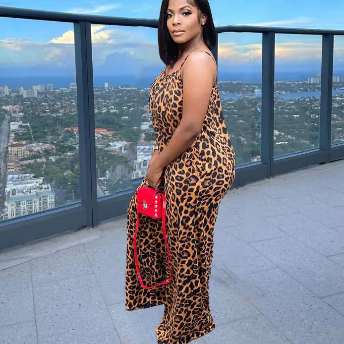 Women Leopard Print Pocket Jumpsuit