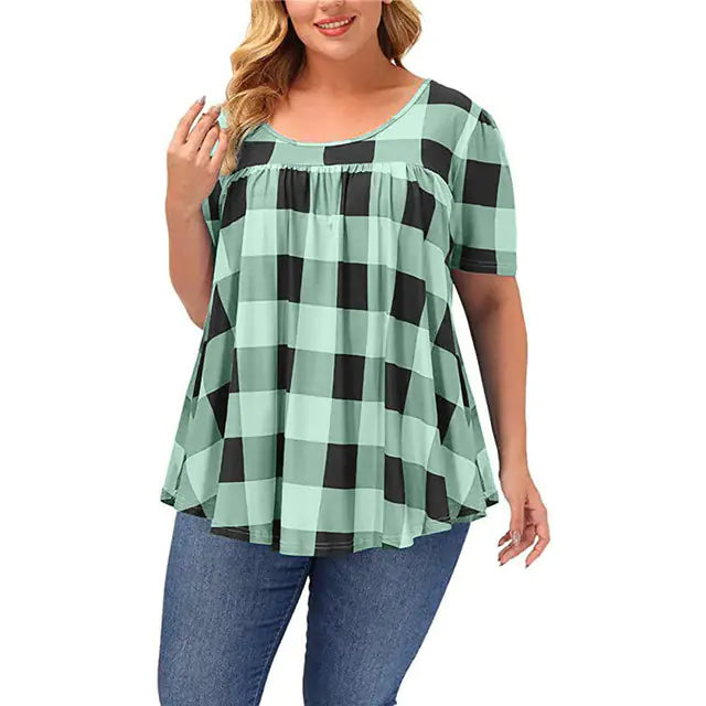 Women Casual Checkered Loose Tops