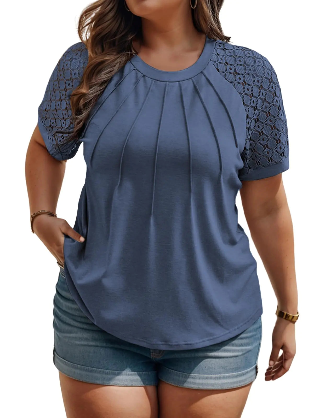 Women Raglan Loose Fit Tunics Shirts Navy Blue