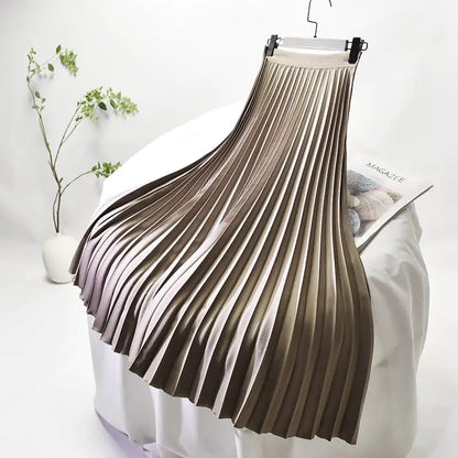 Women High Waist A-Line Pleated Midi Skirt