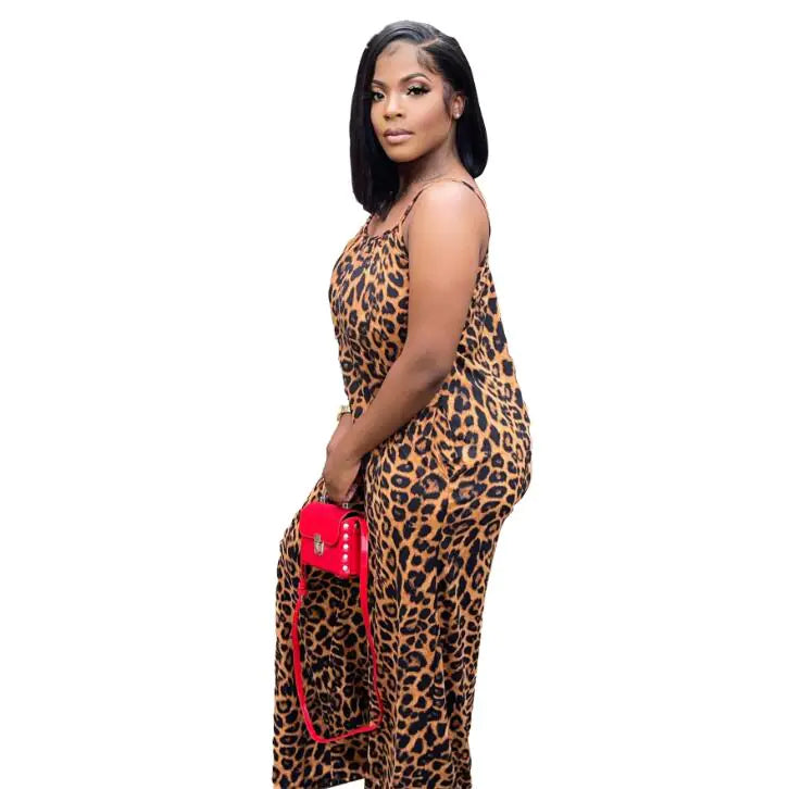 Women Leopard Print Pocket Jumpsuit