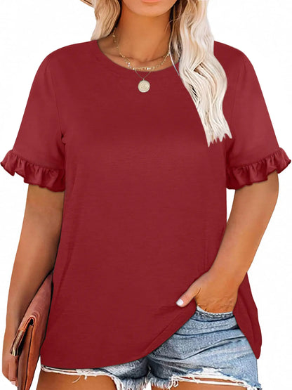 Chulianyouhuo  Women Round Neck Ruffle Sleeve Loose Fit Blouse