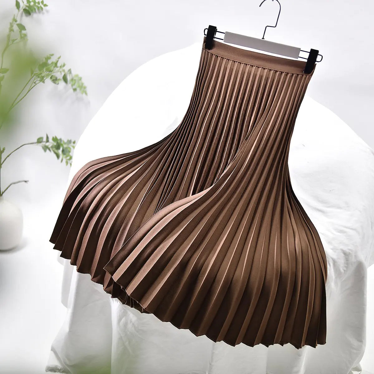 Women High Waist A-Line Pleated Midi Skirt