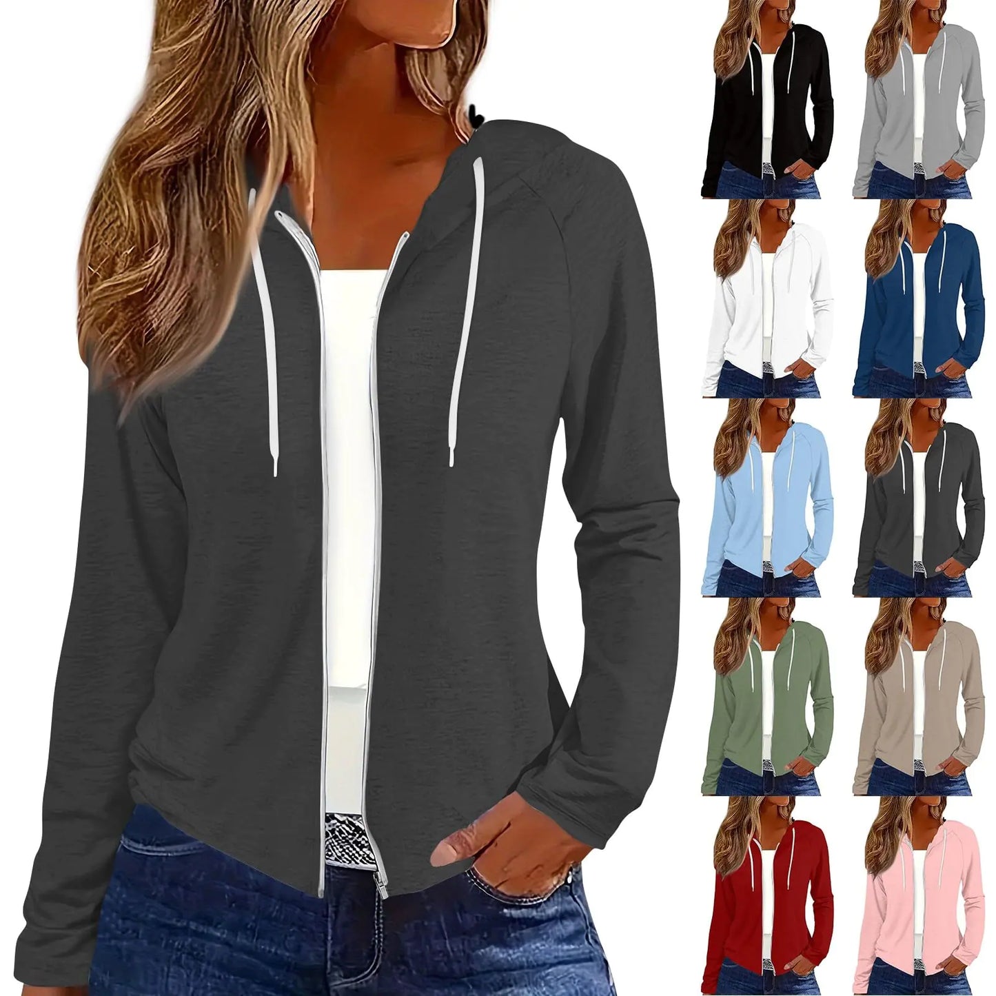 Women Trendy Lightweight Zip Up Sweatshirt