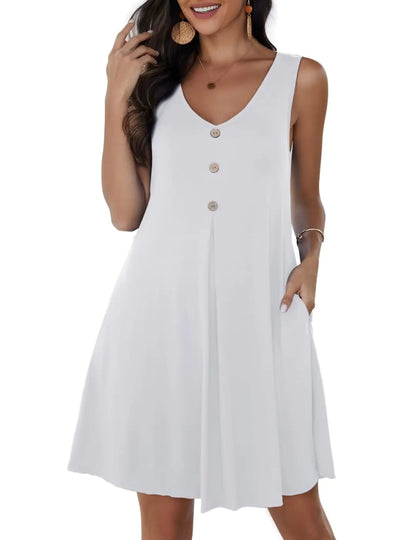 JollieLovin Women Sleeveless V Neck Sundress White