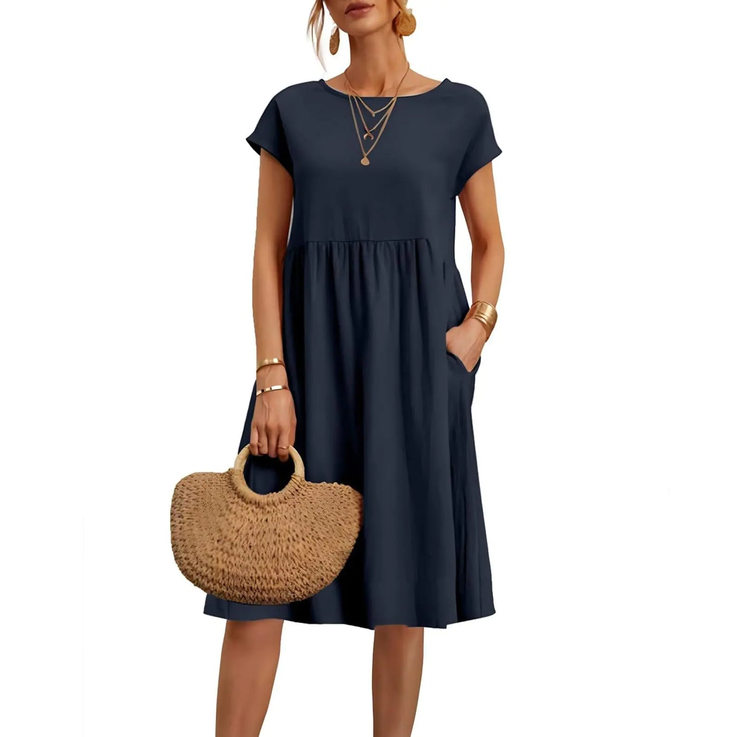 Women Cotton Flowy Sun Dress Navy