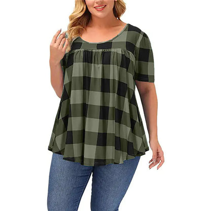 Women Casual Checkered Loose Tops
