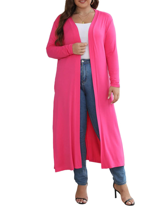 Women Long Sleeve Cardigan-Tops Pink