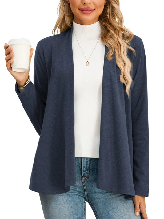HWOKEFEIYU Women Lightweight Long Sleeve Open Front Cardigan Navy Blue