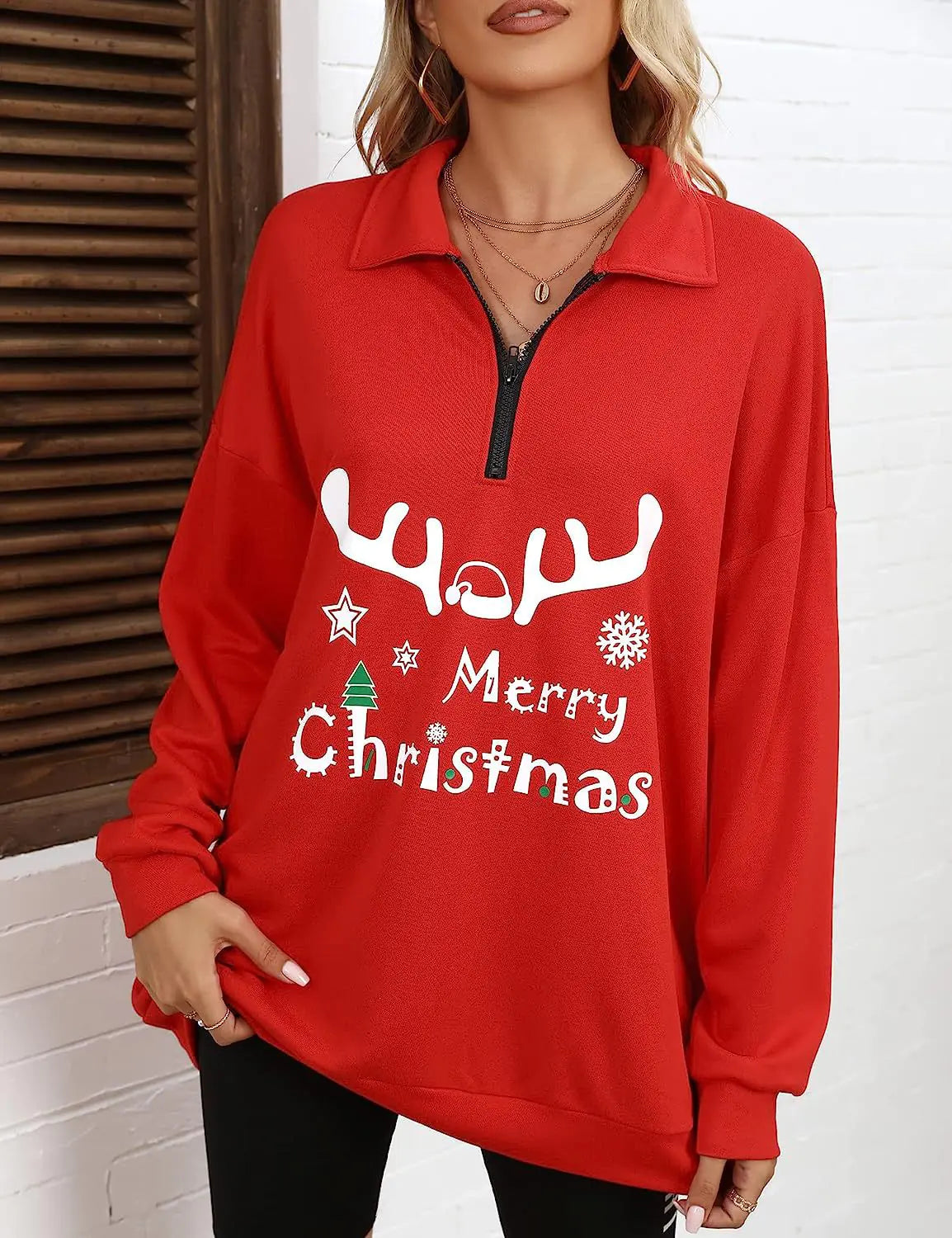 Women's Christmas Hoodie with Half Zip