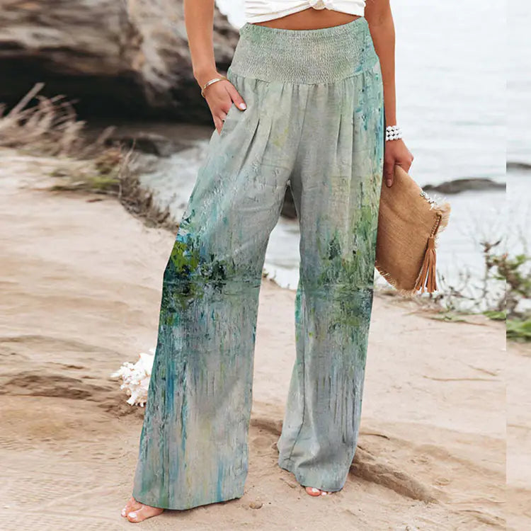 Women's Floral Butterfly Print Wide Leg Pants