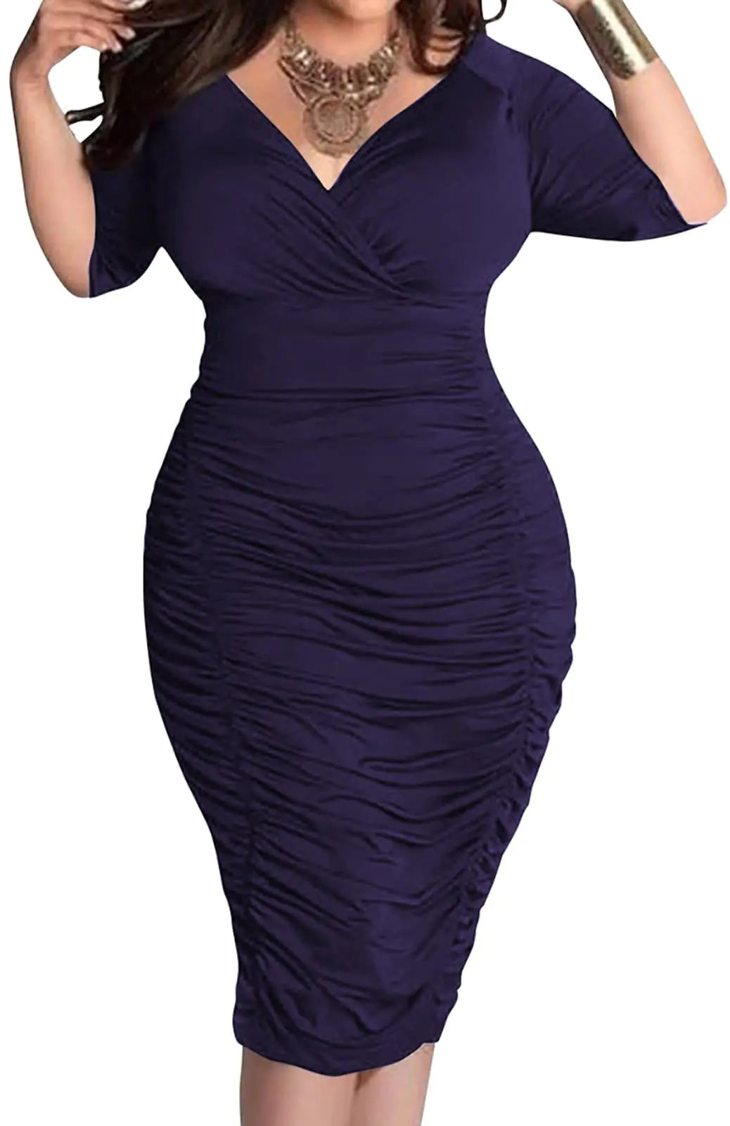 Yiershu Women Short Sleeve Bodycon Sexy V Neck Midi Dress