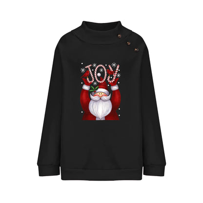Printed Button Christmas Long Sleeve Sweater for Women