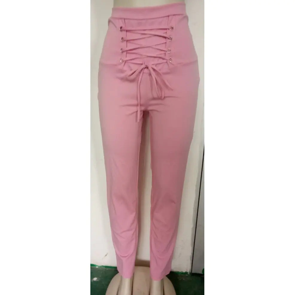 Women Cotton Lace-up Pencil Pants