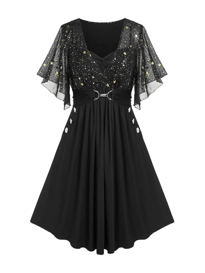 ROSEGAL Women Sparkly Gold Stamping Star Dress