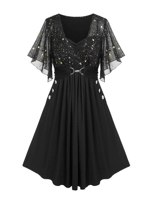 ROSEGAL Women Sparkly Gold Stamping Star Dress