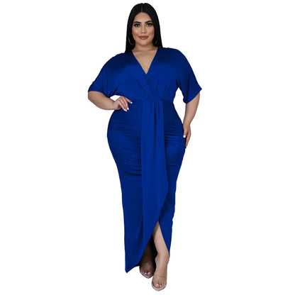 Women Elegant V-Neck Maxi Dress With Front Slit