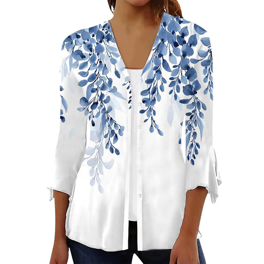 Women’s 3/4 Sleeve Bohemia Flower Button Up Shirt