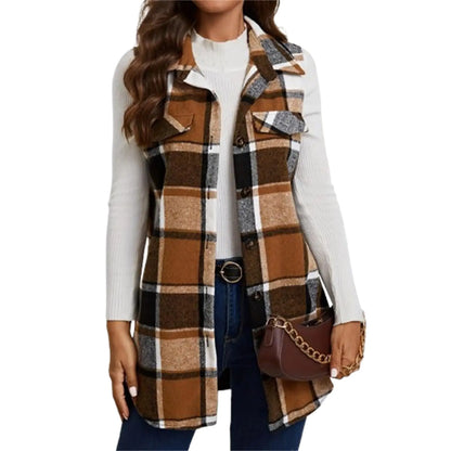 Women Flannel Plaid Sleeveless Button-Down Vest