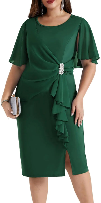 Hanna Nikole Women’s Casual Chiffon Overlay Cocktail Party Mini Dress Dark Green