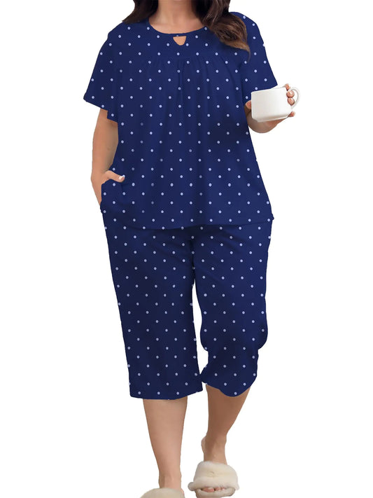 Women 2 Piece Soft Sleepwear Short Sleeve Pajamas Sets