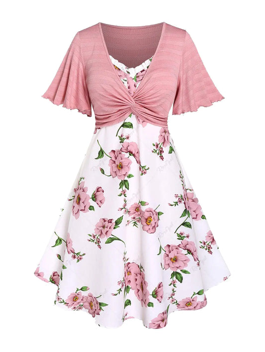 Rosegal Women Floral Sundress Set Twisted Crop Top Dress