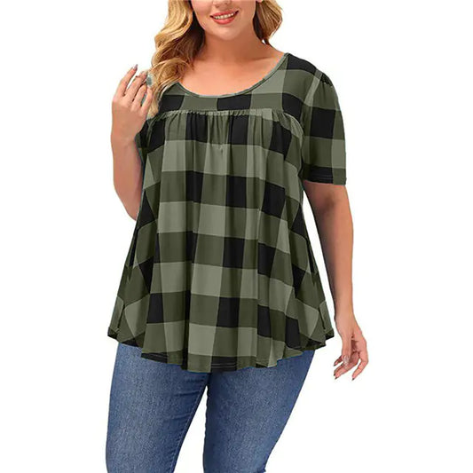 Women Casual Checkered Loose Tops
