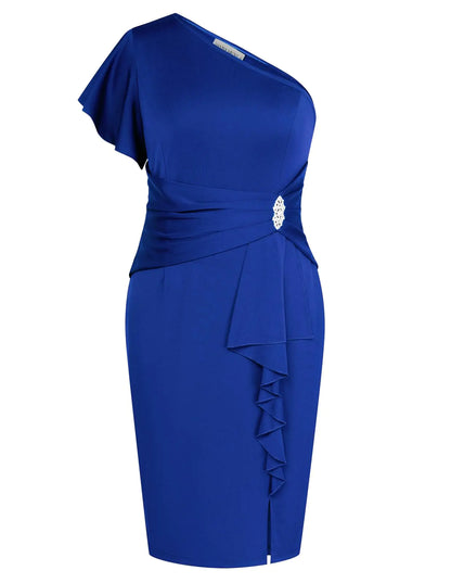 Hanna Nikole Women Night Out Wrap Bodycon Midi Dress Cocktail Navy Blue Bodycon Dresses Royal Blue