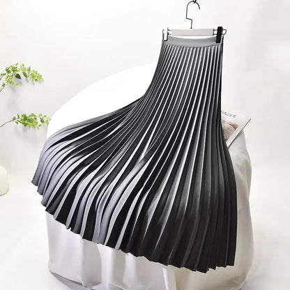 Women High Waist A-Line Pleated Midi Skirt