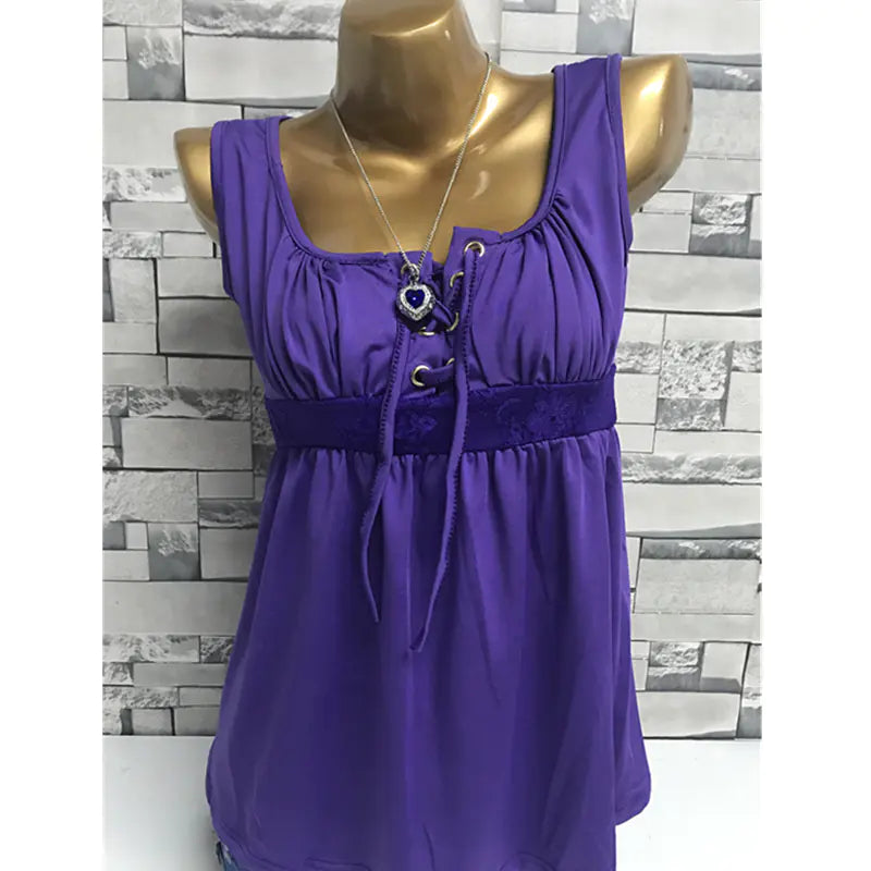 Women Sleeveless Lace-up-Front Top