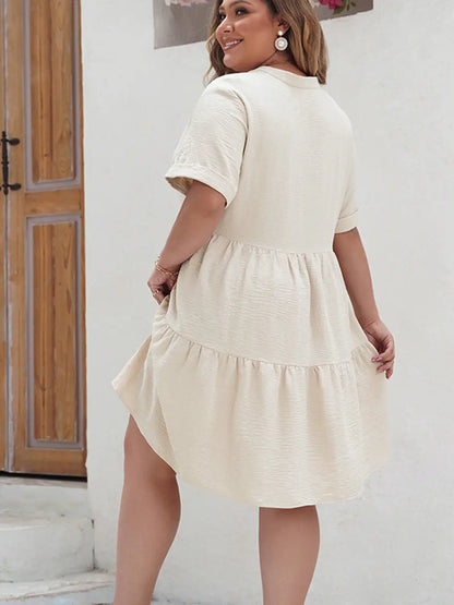 Sandy A-Line V-Neck Short Sleeve Dress