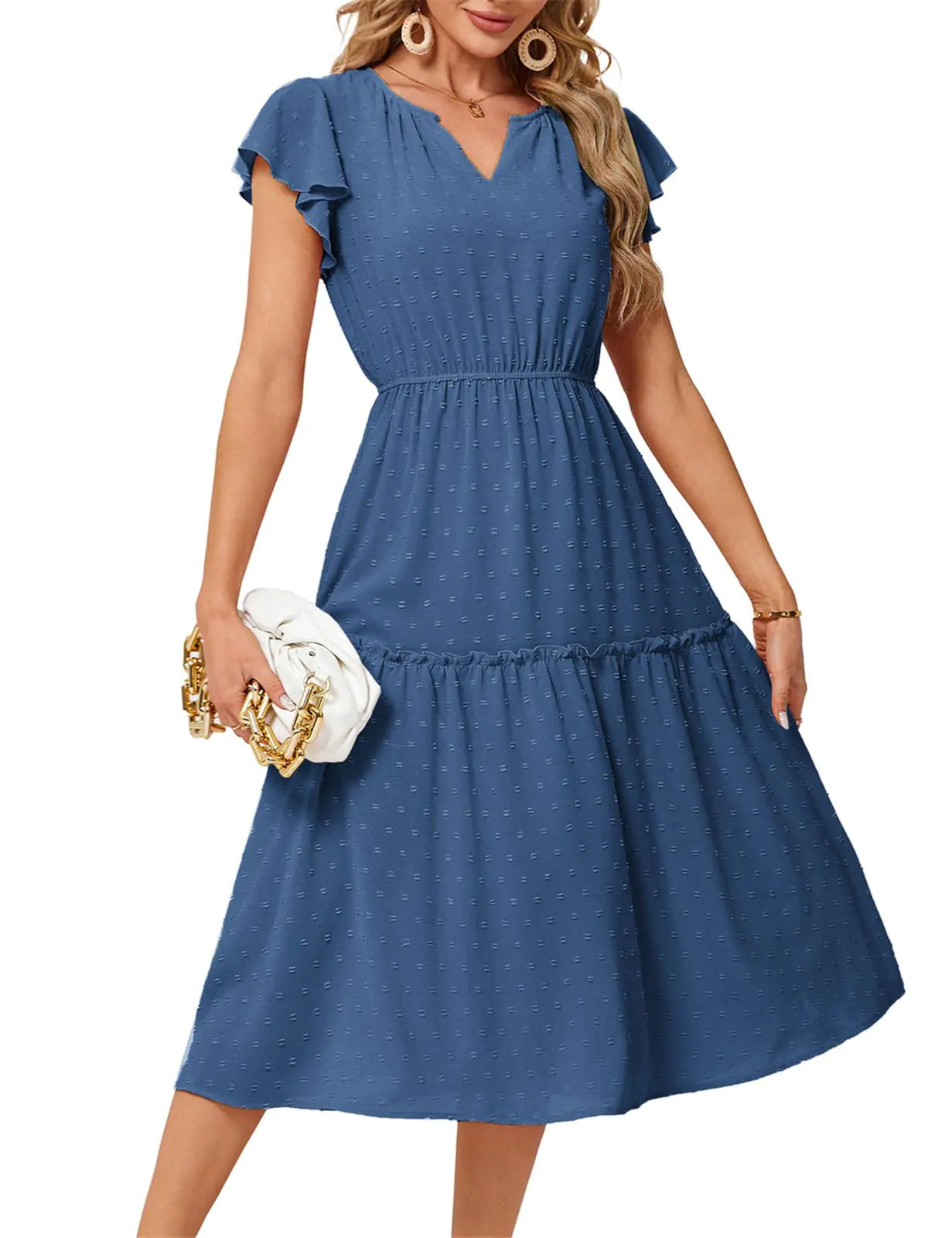 Women Long A Line Dress Blue-Grey