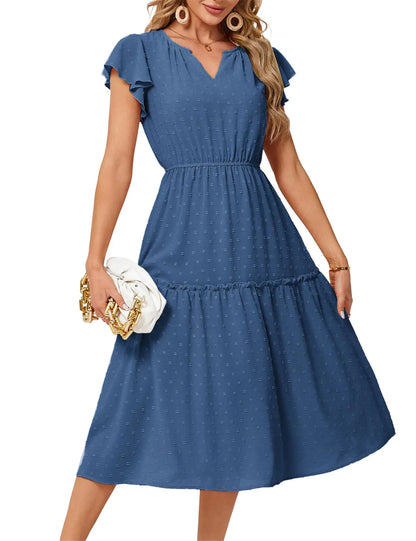 Women Long A Line Dress Blue-Grey