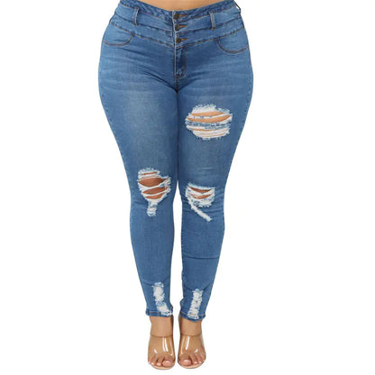 Women High Waist Ripped Jeans