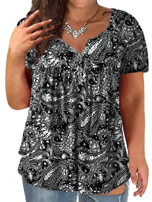 Women Flowy Henley T Shirts Floral