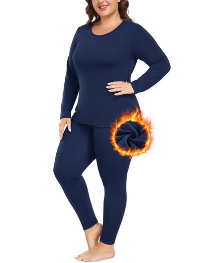 MOSCOAL Women Thermal Fleece Long Johns Sets Dark Blue