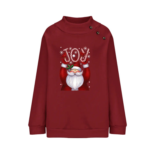 Printed Button Christmas Long Sleeve Sweater for Women