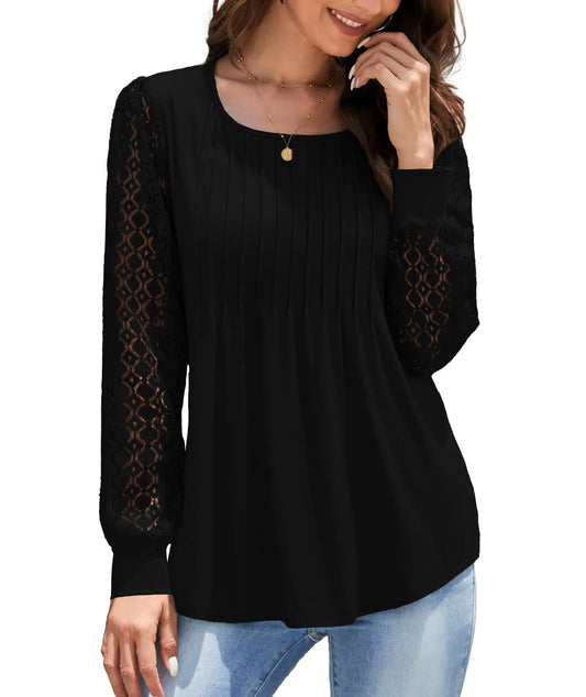 Funlingo Long Sleeve Dressy Blouse Black