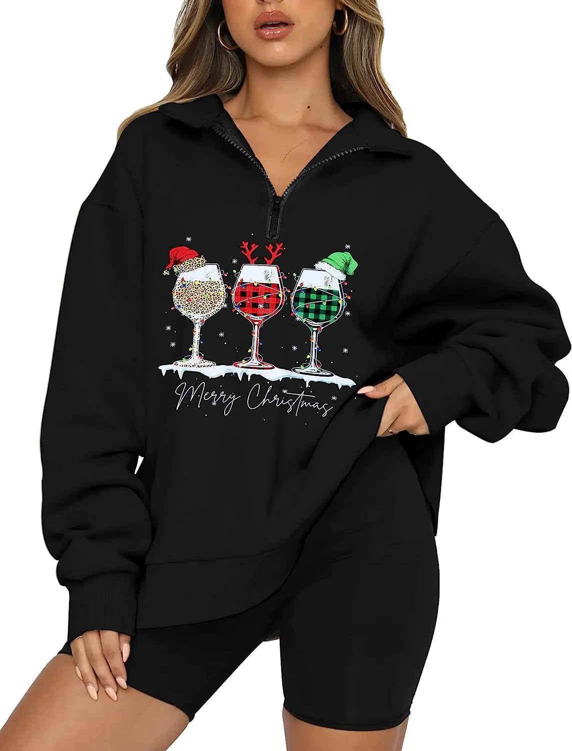 Women's Christmas Hoodie with Half Zip