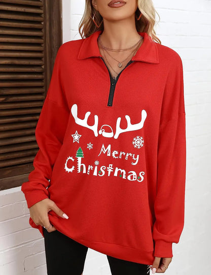 Women's Christmas Hoodie with Half Zip