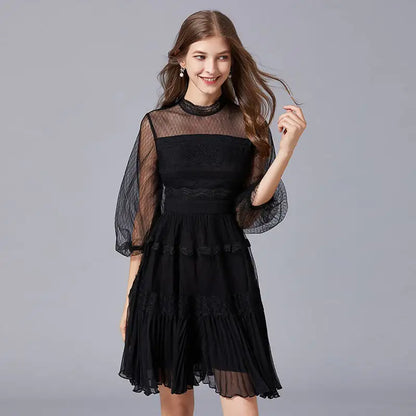 Women Slim Fashion Lace Dress Black