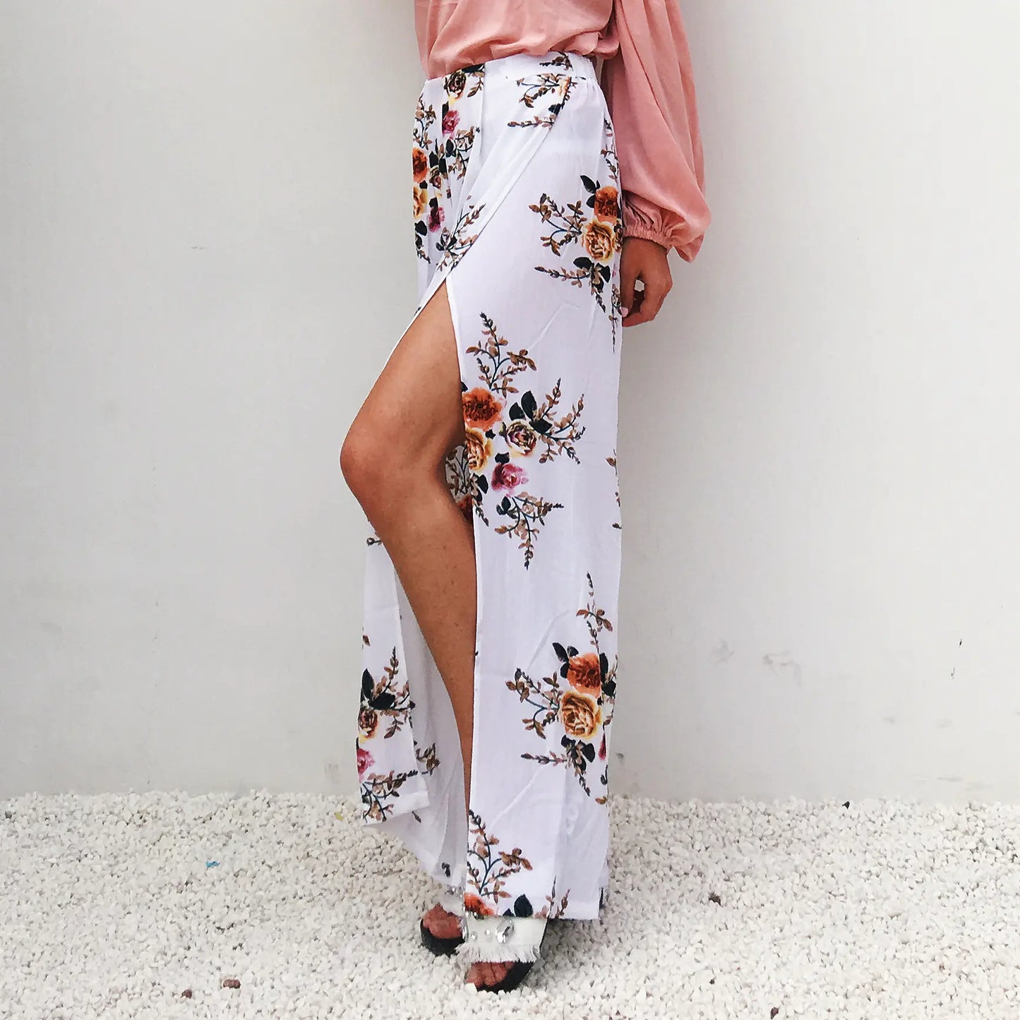 Women Chiffon Floral Wide Leg Pants